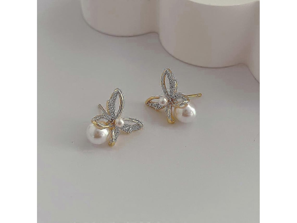 Brincos De Pérola Com Borboleta, Joia De Moda Para Meninas
