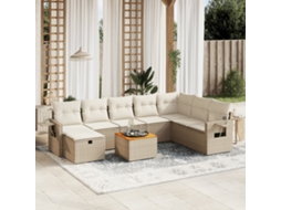 Conjunto de 9 Sofás para Jardim com Almofadas Vime Pe Bege Dkd Home Decor