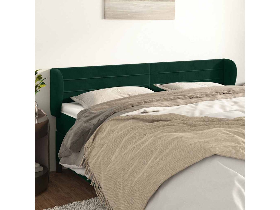 Cabeceira De Cama | Painel De Cama C/ Abas Veludo 183x23x78/88cm Verde-escuro