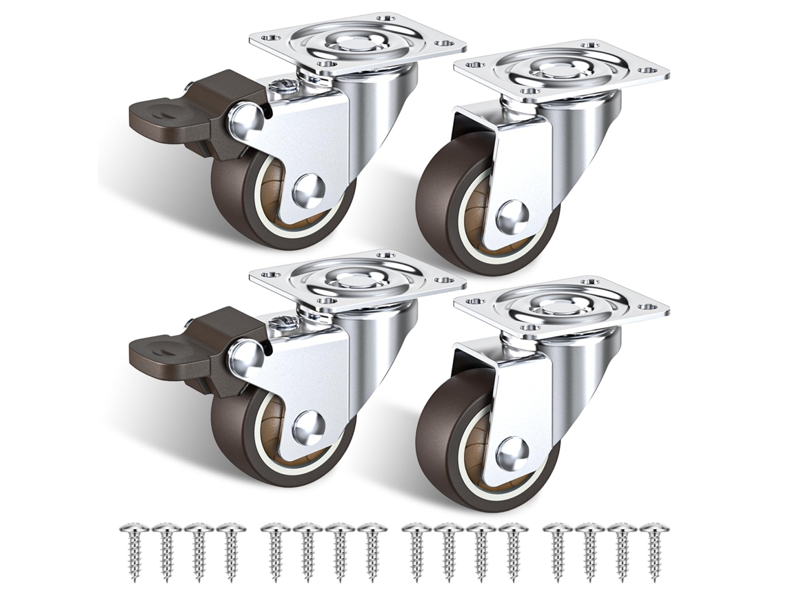 Rolamentos De 38mm Com Freio De Segurança Para Móveis,capacidade 90kg Por Jogo De 4 Btforus (2 Com E 2 Sem Freio)
