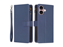Capa Em Couro Pu Com Suporte, Para Apple Iphone 16 Plus - Cor Azul