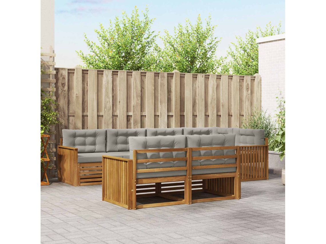 Vidaxl Conjunto De Sofás Para Exterior 7 Unid. Cinza Natural E Claro