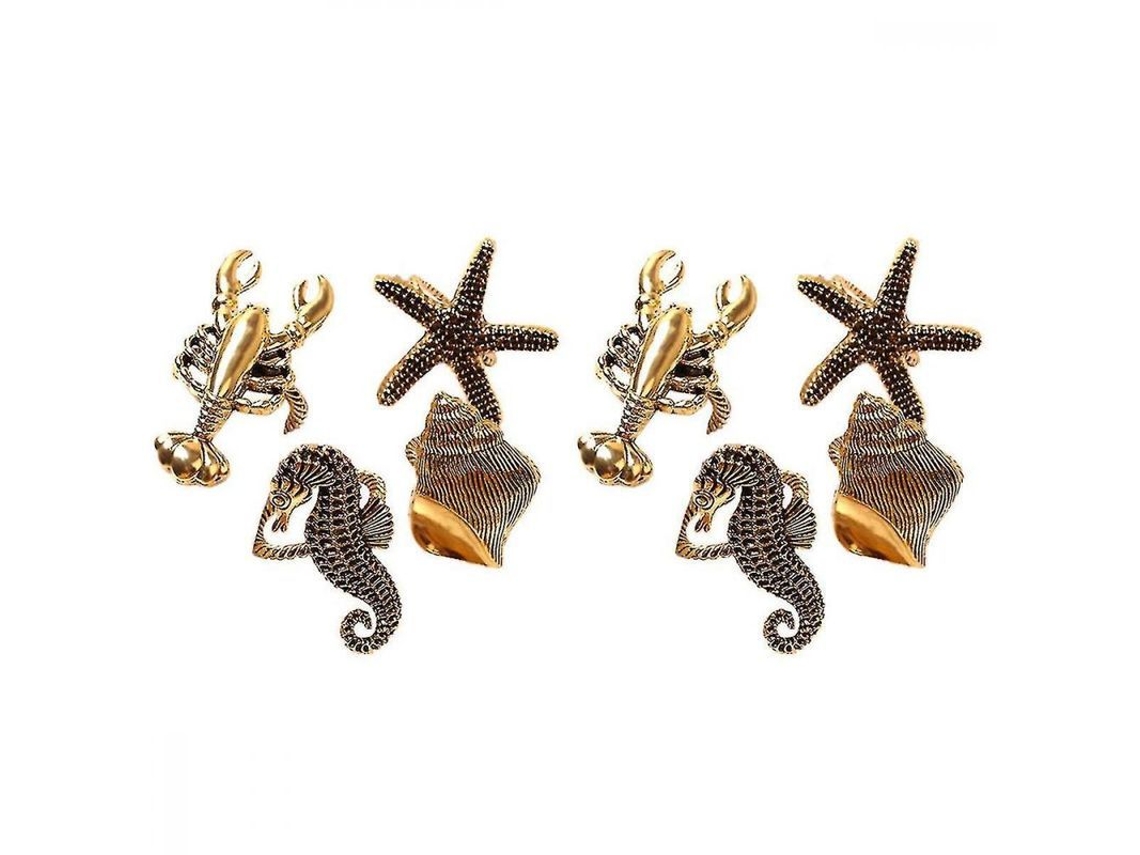 2026 8 Peças de Anéis de Guardanapos Marinhos Estrela do Mar Cavalo Marinho Caracol Metal Ouro para Casamentos Festivais