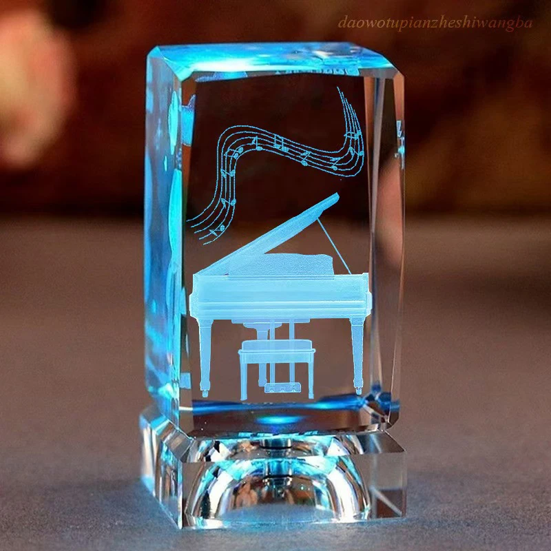 Estátua de Instrumento Musical em Cristal 3d, para Amantes da Música e Decoração de Casa. MDUG (com Base de Led)