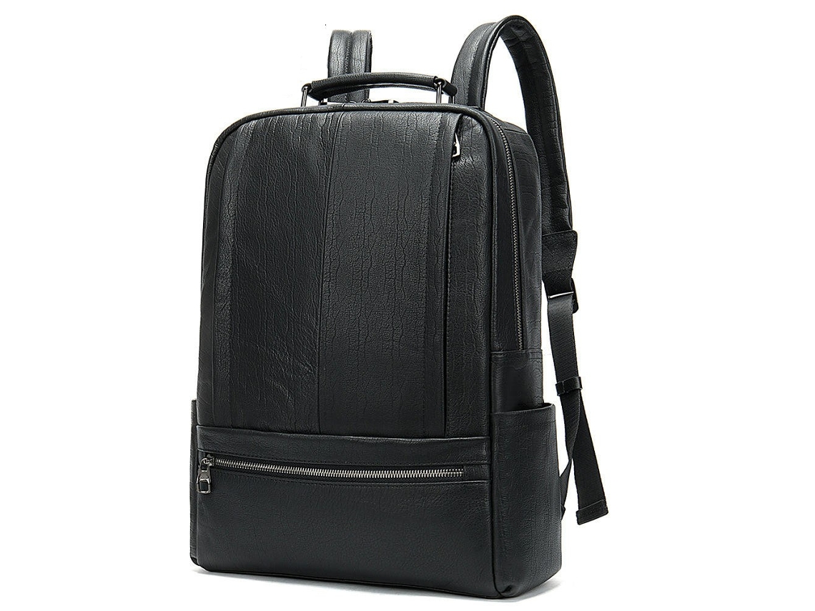 Mochila de Couro para Homens Couro Genuíno Portátil Grande Negócios Viagem Computador Sacos Ombro-Preto