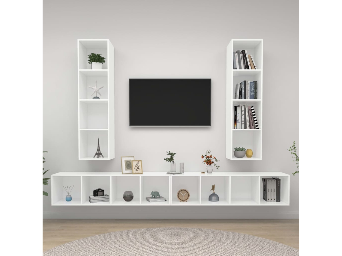Vidaxl Armários De Parede Para Tv 4 Pcs Derivados De Madeira Branco
