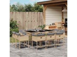 Vidaxl 11 Pcs Conj. Jantar Jardim C/ Almofadões Vime Pe Bege Misturado