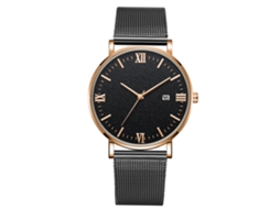 Relógio de pulso masculino esportivo mecânico de quartzo (pulseira preta, caixa em ouro rosa)