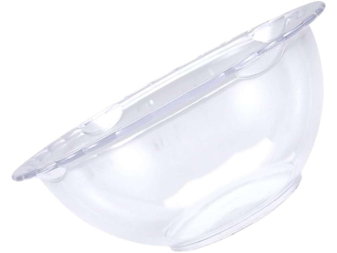 Pequena bacia transparente de polipropileno com detalhes em renda para maquiagem e higiene.