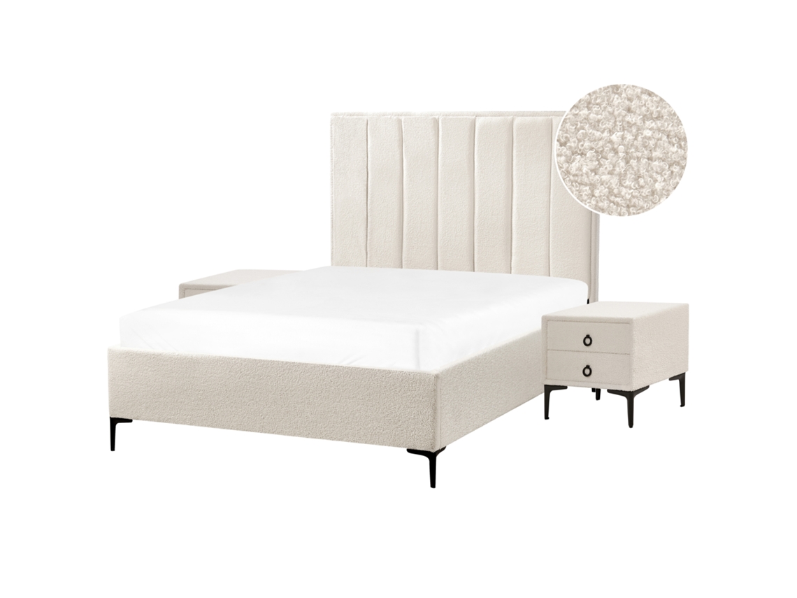 Conjunto De Dormitorio Beliani Sezanne De Bouclé Blanco 150x215x142