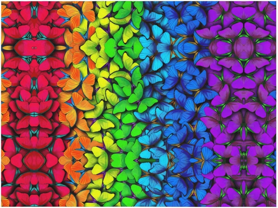 Manta de Flanela Macia e Quente com Estampa Borboletas Coloridas 203 X 152 Cm, Macio, Quente, Ideal para Qua