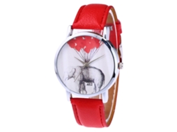 Relógio de Quartzo com Pulseira de Couro Padrão de Elefante Universal Simples Decoração Mão Vermelho