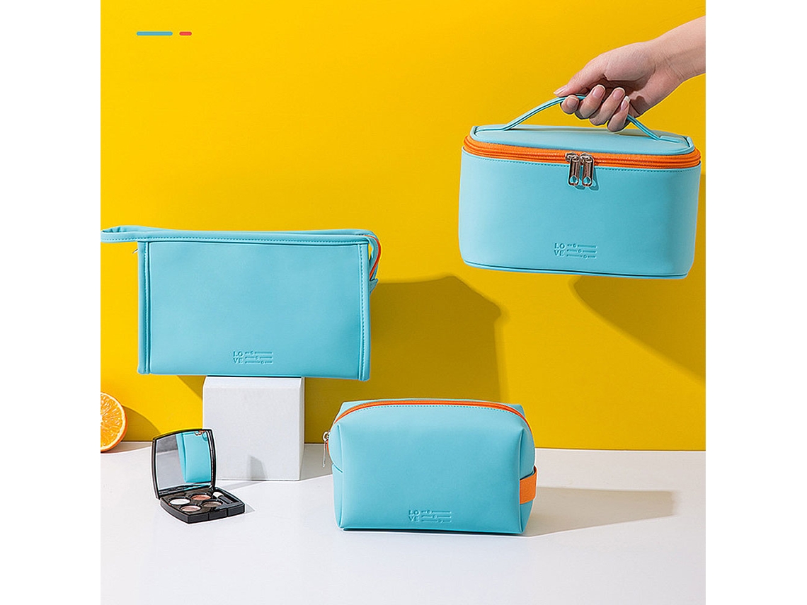 Eoocoo Blue Pu Handheld Makeup Bag (large Capacity Storage, Ins Style)