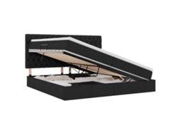 SYFAX™ Cama de Armazenamento Led com Colchão Preto 200 X 200 Cm Tecido