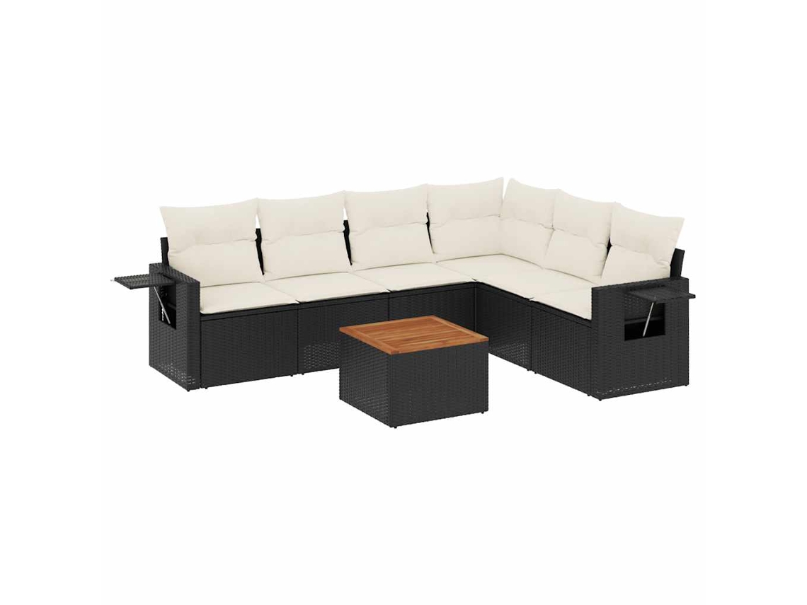 Conjunto de 7 Sofás para Jardim com Almofadões Vime Pe Preto MAISON EXCLUSIVE (7 pcs)