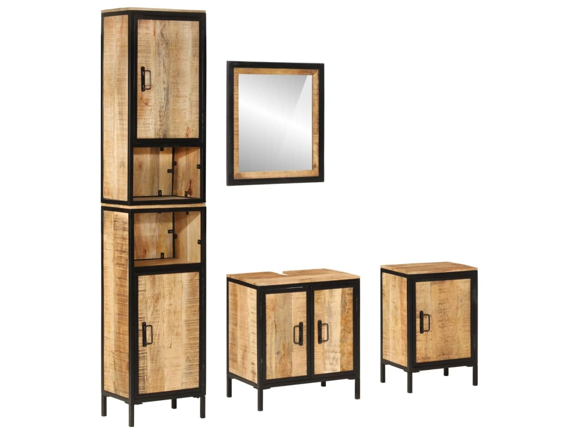 Vidaxl 4 Pcs Conj. Móveis P/ Casa De Banho Ferro E Mangueira Maciça