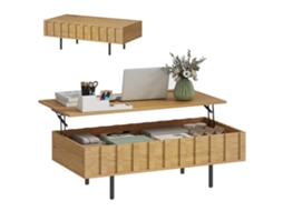 Mesa de centro com almofada elevatória para sala de estar com 2 compartimentos ocultos, estrutura metálica, 110x55x36,5 cm, Carvalho.