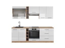 Cozinha Fame-Line, 235 cm, Carvalho PT, Branco brilhante/Carvalho dourado VICCO