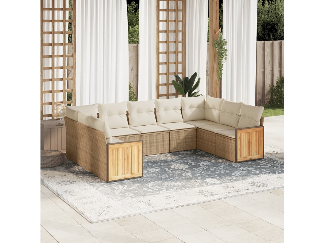 Vidaxl 8 Pcs Conjunto De Sofás P/ Jardim Com Almofadões Vime Pe Bege
