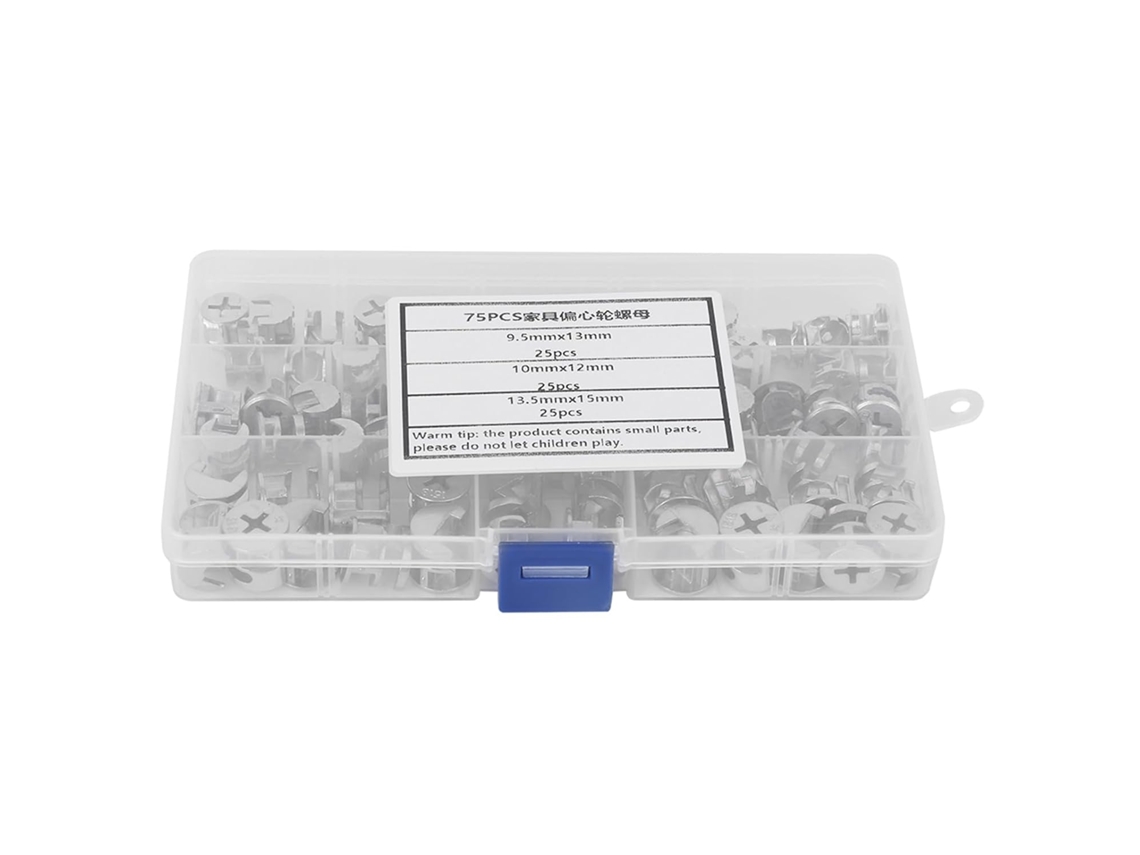 Conjunto de Porcas Excêntricas para Móveis, 75 Peças, Porcas de Came, 3 polegadas, 1 conector, Ferramentas de Fixação