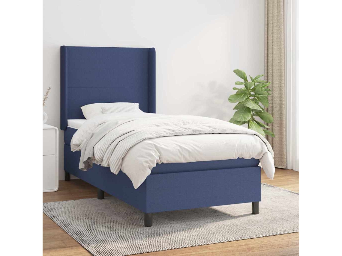 Vidaxl Cama Com Molas/colchão 100x200 Cm Tecido Azul