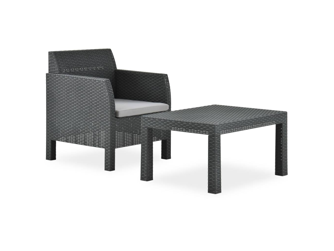 Conjunto 2 Pcs Lounge De Jardim Com Almofadão Vime Pp Antracite Dkd Home Decor