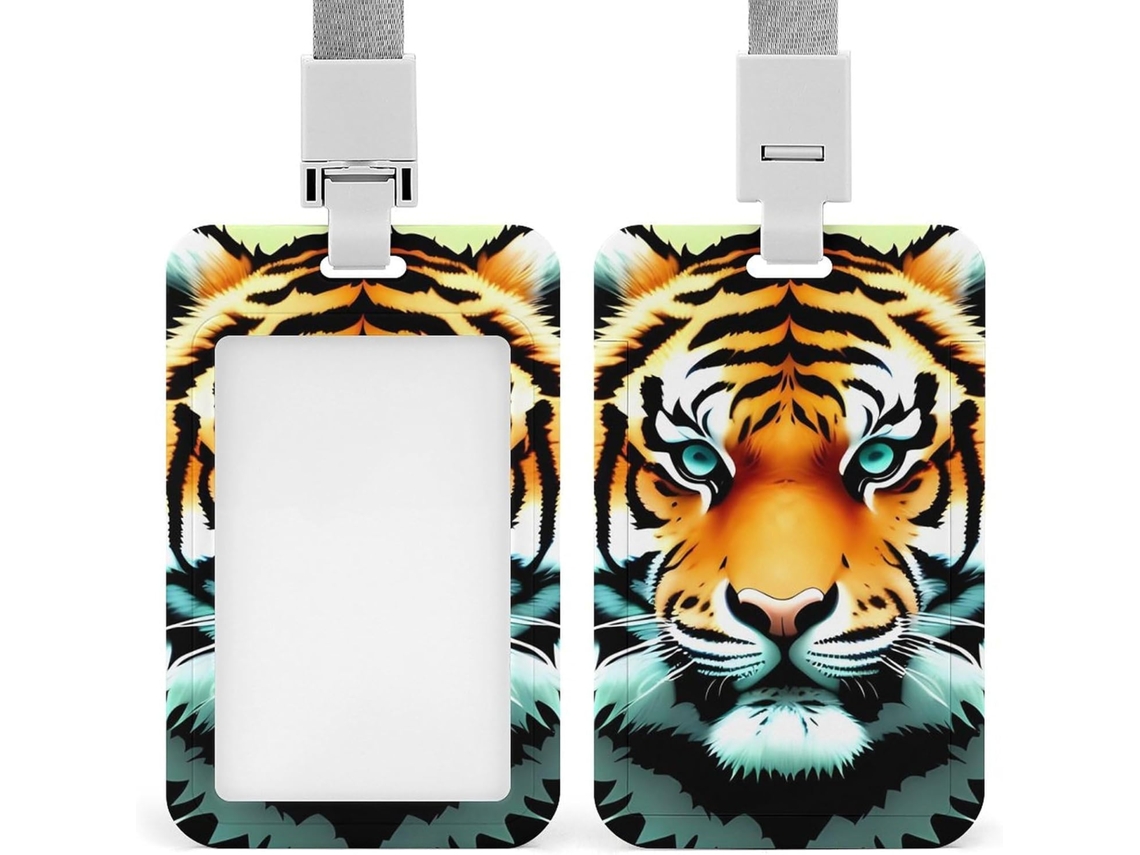 Porta Crachá Vertical De Plástico Com Estampa Da Cabeça Do Pequeno Tigre Gordo Ideal Cartões Proximidade Crédito Ou