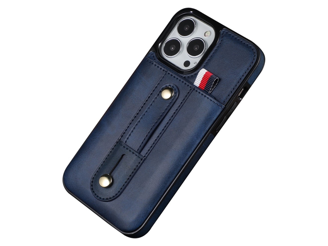 Suporte Casa Para Iphone 14 Pele Sintética Com Porta-cartões Bege