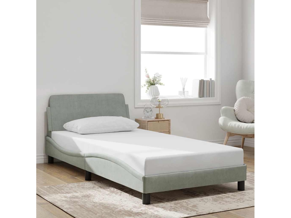 Vidaxl Estrutura De Cama Dover 100x190 Cm Veludo Cinzento-claro
