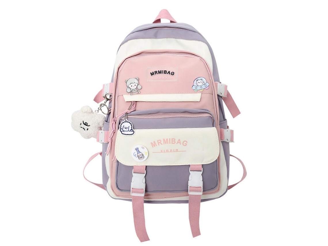 Mochila Feminina Média De Nylon, Casual E Leve, Com Fecho Antifurto E Pingente De Pelúcia Fofo, Ideal Para Adolescentes. Cor Roxa.