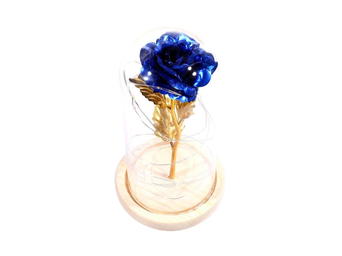 Rosa Preservada Com Luz De Led E Base De Madeira