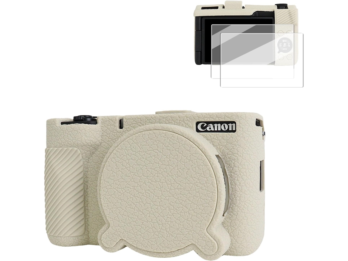 Capa Protetora Silicone HEXINYIGJLY para Canon Powershot V1acesso Tripétampa Objetiva, Películas Ecrã Bege