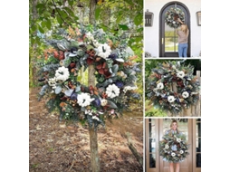 Guirlanda De Outono Decorativa Para Porta Da Frente Com Abóboras Brancas, Folhas De Maple E Frutos Silvestres - 45cm