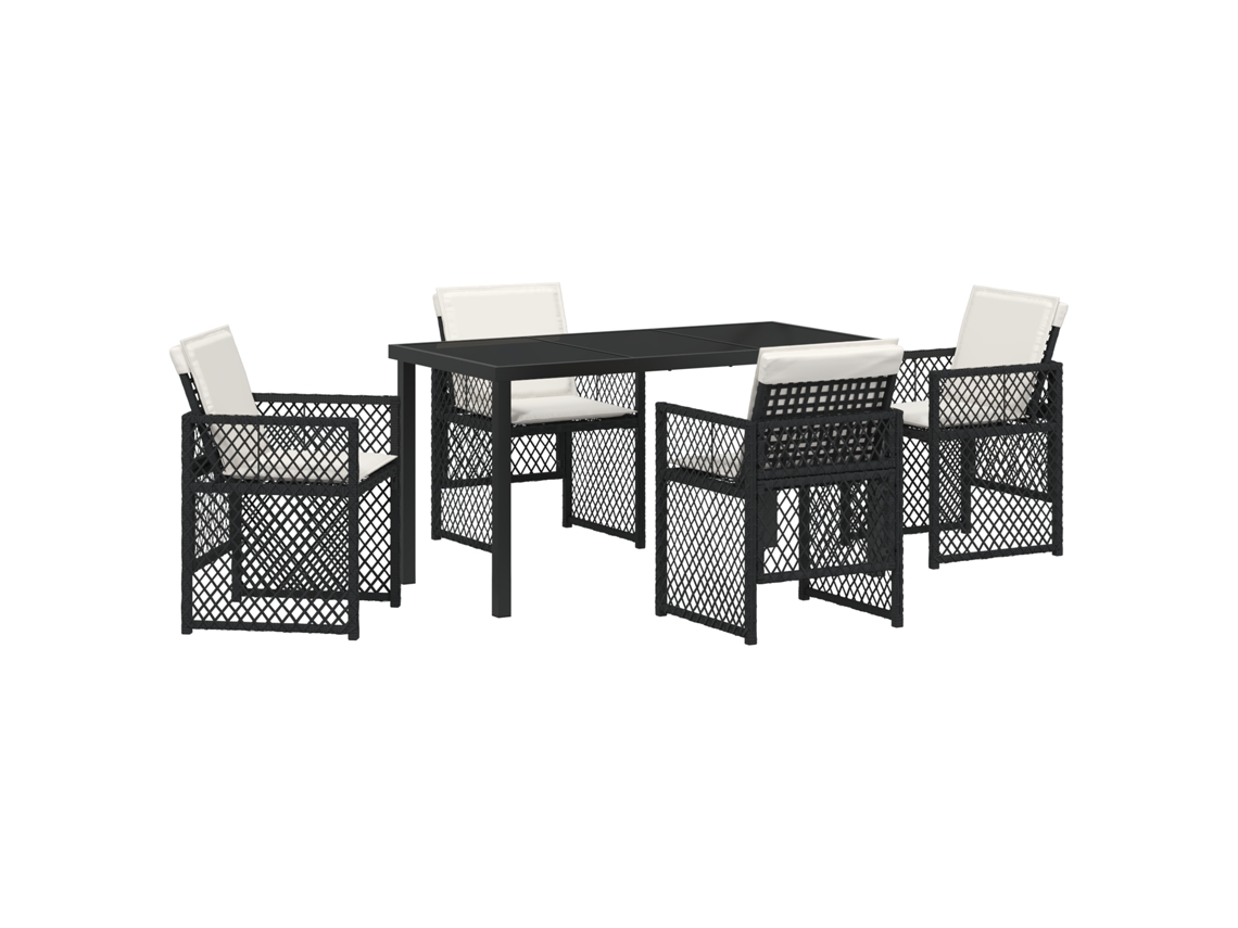 Conjunto 5 De Jantar Com Almofadas Vidaxl Preto Polyrattan