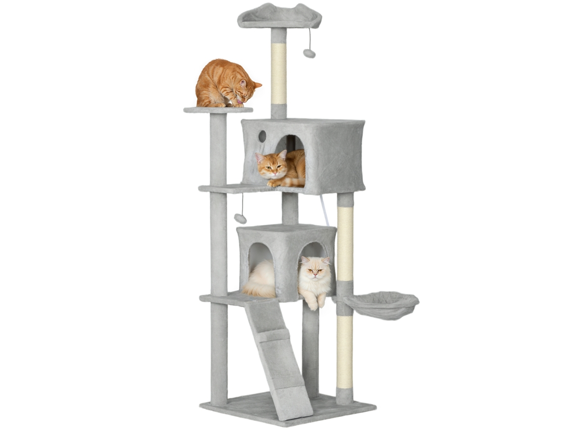 Arranhador para Gatos com Plataformas, Cama, Cavernas, Sisal 56x56x180 Cm Cinza