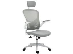 Cadeira De Escritório Cinza Ergonômica, Balanço, Encosto Alto, Braço Dobrável, 65×64×114-122cm