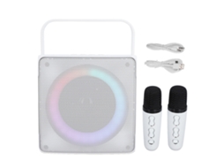 Máquina De Karaokê Portátil Com 2 Microfones Para Casa Branco