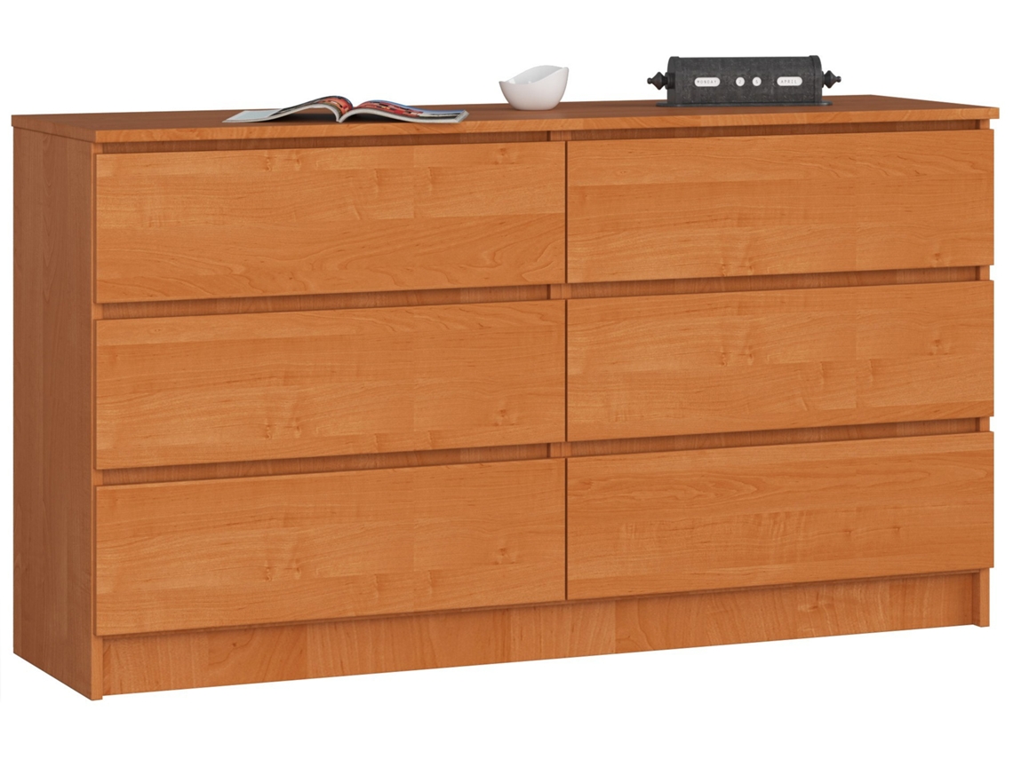 Cómoda: 6 Gavetas, Amieiro, 138 X 77 X 40cm
