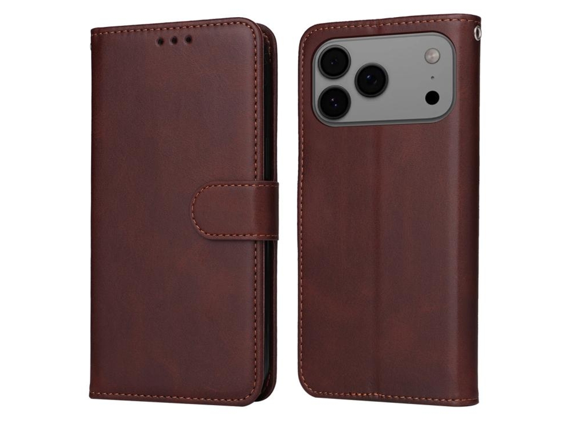 Capa Flip De Couro Para Iphone 17 Pro Max - Textura De Bezerro Clássica