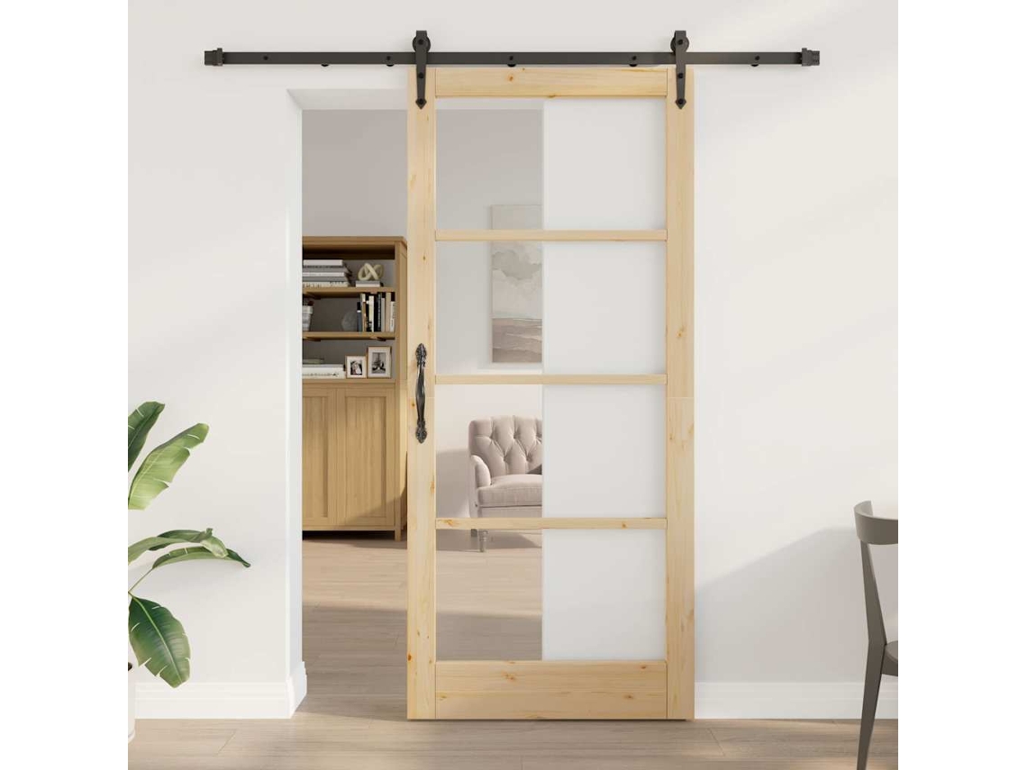 Vidaxl Porta Deslizante 93 X 211 Cm Madeira De Pinho Maciça E Vidro