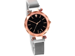 Relógio de Pulso Feminino de Quartzo com Mostrador Estrelado e Cinto de Aço Prata Casual Elegante
