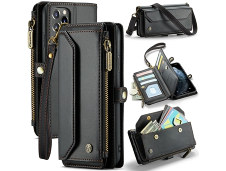 Capa Bloqueio Rfid Para Iphone 11 Pro Max Caseme Pele Sintética Com Porta-cartões Preto