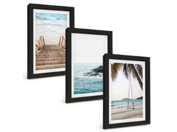 Um Conjunto De Imagens Decorativas Em Uma Molduraescadas, Praia, Balanço No Mar Moldura Preta Pinturas De Quarto Espelharte (3 Peças 20x30 Cm)