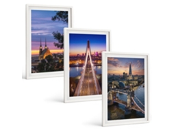 Galeria De Pinturas Murais Vistas De Pontes E Pôr Do Sol Moldura Branca Imagens Para Um Quarto Infantil Espelharte (3 Piezas De 40x60 Cm)