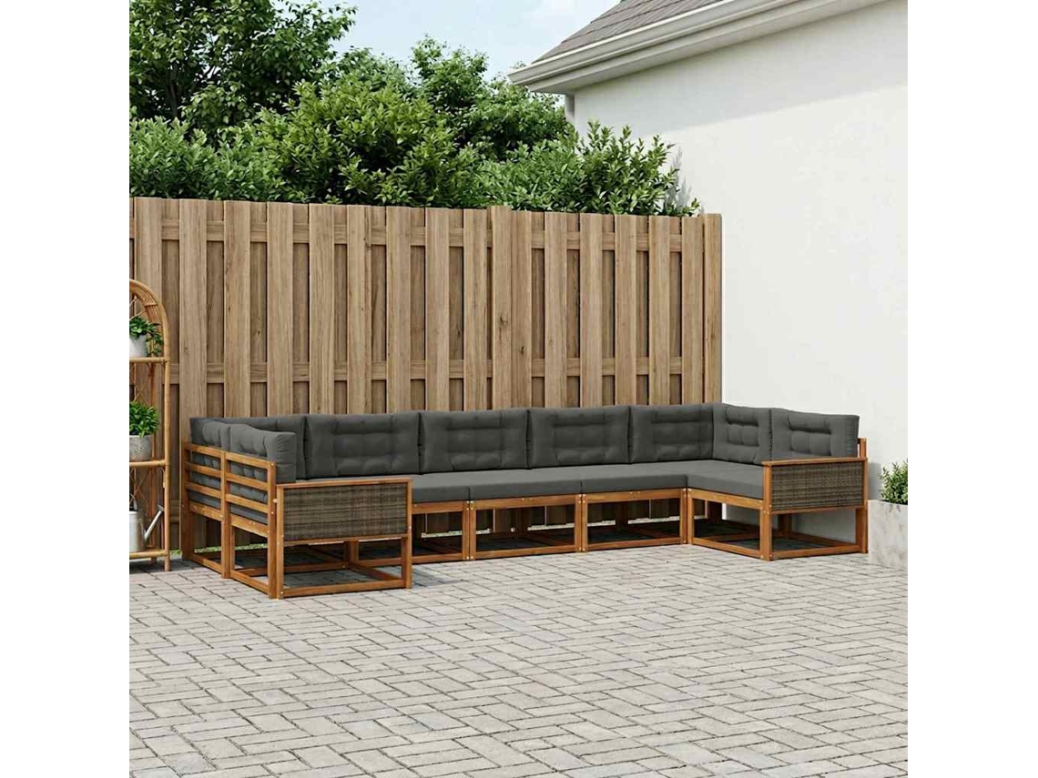 Vidaxl Conjunto De Sofás Para Exterior 7 Unid. Natural E Antracite