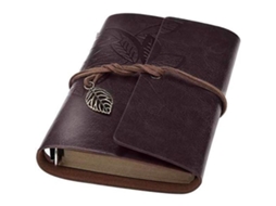 Cuaderno con cubierta de cuero sintético y colgante de hoja retro, ideal para escribir con hojas sueltas (marrón café, A7 (5 pulgadas)) - aquaforge