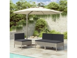Vidaxl Cadeiras De Jardim Com Almofadões 3 Pcs Vime Pe Cinzento