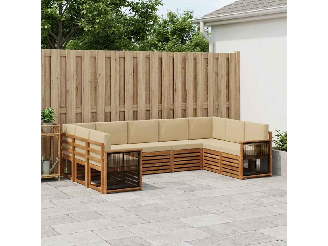 Vidaxl Conjunto De Sofá Sectional Com Almofada 7 Pcs Natural