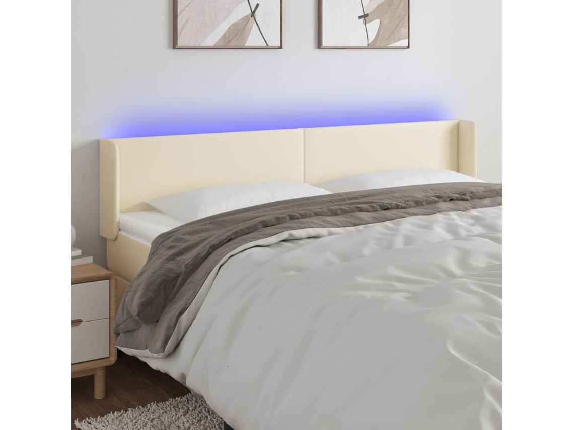 Led Headboard, Led Headboards Vidaxl Creme Couro Artificial (203 X 16 X 78/88 Cm)