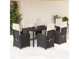 Vidaxl 7 Pcs Conjunto De Jantar P/ Jardim C/ Almofadões Vime Pe Preto
